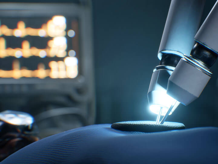 Robotic arm performing surgery in medical room using Artificial Intelligence