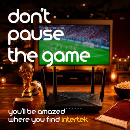 A wireless router positioned in front of a TV displaying a soccer game